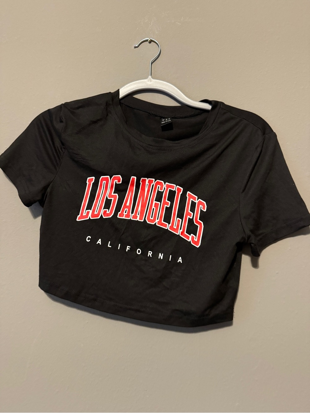 SHEIN Black Crop Tee with Red Los Angeles Graphic